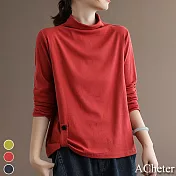 【ACheter】鬆高領純色百搭t恤寬鬆顯瘦上衣#111208- L 紅