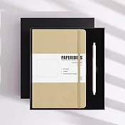 PAPERIDEAS 精美禮盒組 A5子彈筆記本 頁碼硬面綁帶筆記本 與成功有約的子彈筆記術 石磨灰-咖啡色