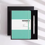 PAPERIDEAS 精美禮盒組 A5子彈筆記本 頁碼硬面綁帶筆記本 與成功有約的子彈筆記術 石磨灰-薄荷綠