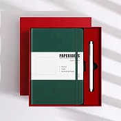 PAPERIDEAS 精美禮盒組 A5子彈筆記本 頁碼硬面綁帶筆記本 與成功有約的子彈筆記術 紅色-聖誕綠