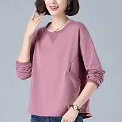 【MsMore】日韓最愛舒適寬鬆大碼棉T上衣#111017- 2XL 粉紫