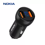 【Nokia 諾基亞】60W 雙USB QC 3.0 液晶顯示車充(P6105N)  黑色