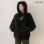 【AMIEE】簡約寬鬆連帽外套(KDC-8345) L 黑色
