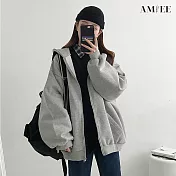 【AMIEE】簡約寬鬆連帽外套(KDC-8345) S 灰色