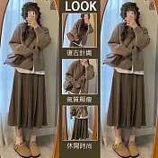 【慢。生活】半鬆緊垂墜壓褶半身裙 M-L 8107  M 咖綠色