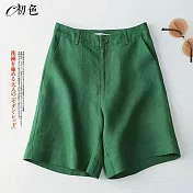 【初色】舒適休閒後鬆緊短褲-共6色-99503(M-2XL可選) M 翠綠色