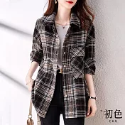 【初色】復古撞色格紋襯衫-黑色條紋-90915(M-2XL可選) L 黑色條紋