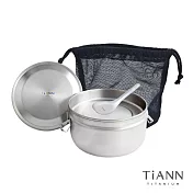 【鈦安純鈦餐具 TiANN】純鈦雙層鐵路便當盒1000ml(14cm)+台式湯匙組