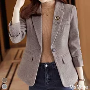 【MsMore】韓版休閒修身千鳥格西裝外套#111698- L 咖