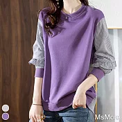【MsMore】韓版寬鬆設計感俏佳人拼接棉上衣#111865- L 紫