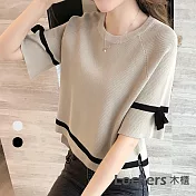 【Lockers 木櫃】春秋圓領中短袖蝴蝶結上衣-3色 L111021105 FREE 卡其色
