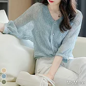【MsMore】夏季雪紡防曬時尚氣質薄款襯衫吊帶兩件套上衣#111935- XL 藍