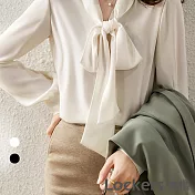 【Lockers 木櫃】春秋熟女蝴蝶結飄帶上衣-2色 L111022212 FREE 白色