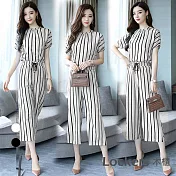 【Lockers 木櫃】春夏休閒條紋闊腿褲兩件套 L111022510 FREE 白色