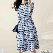 【MsMore】韓版時尚印花雪紡飄逸收腰洋裝#112003- M 花紋