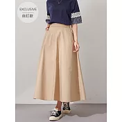 【慢。生活】後鬆緊側拉鍊開扣垂墜傘襬A字長裙 M-XL 8207　 L 卡其色