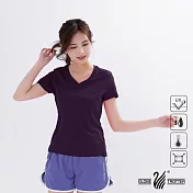【遊遍天下】MIT台灣製女款吸濕抗UV顯瘦機能V領衫 L 暗紫