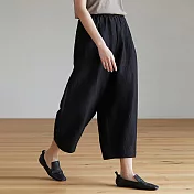 旅途原品 亞麻混紡大蘿蔔褲休閒褲 M/L-XL  M 曜黑色