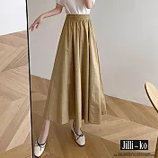 【Jilli~ko】日韓風半身裙新款大碼女裝時尚傘裙大擺裙A字裙 J8812  FREE 卡其色