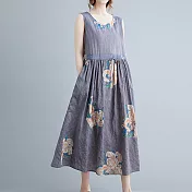 【ACheter】花開富貴大碼收腰棉麻背心洋裝#112209- XL 灰