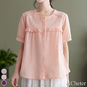 【ACheter】夏減齡娃娃寬鬆棉麻上衣#112237- M 粉紅