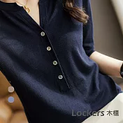 【Lockers 木櫃】春夏五分袖針織衫上衣-2色 L111040602 FREE 藏青色