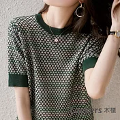 【Lockers 木櫃】春夏格紋拼色短袖針織上衣 L111040605 FREE 圖片色