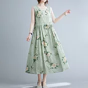 【ACheter】 弗羅倫斯大碼碎花收腰棉麻背心洋裝# 112208 M 綠色