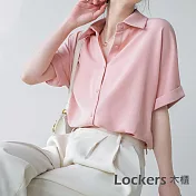 【Lockers 木櫃】夏季新款短袖日系垂感五分袖上衣 L111041104 M 粉紅色