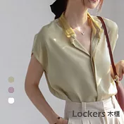 【Lockers 木櫃】香芋色緞面設計感夏季雪紡襯衫上衣 L111041105 L 奶油黃