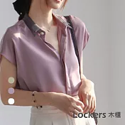 【Lockers 木櫃】香芋色緞面設計感夏季雪紡襯衫上衣 L111041105 M 紫色