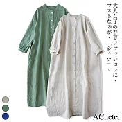 【ACheter】 森林系寬鬆棉麻襯衫連身洋裝外罩# 112283 L 杏色