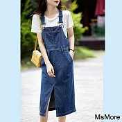 【MsMore】 經典不敗減齡舒適寬鬆牛仔吊帶裙# 112325 M 藍色