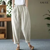 【AMIEE】氣質休閒直筒哈倫褲(KDP-7746) XL 麻白色