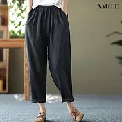 【AMIEE】氣質休閒直筒哈倫褲(KDP-7746) XL 黑色