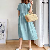 【AMIEE】文青修身顯瘦洋裝(KDD-8523) M 淺藍