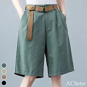 【ACheter】 斜紋棉純色寬鬆大碼休閒五分A字褲# 112610 L 綠色