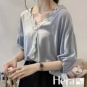 【Lockers 木櫃】春夏蕾絲雕花雪紡衫 L111050904 L 藍