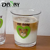 【OMORY】 吼答la~寬口潤緣玻璃杯/拿鐵杯/啤酒杯(300ML)- 小熊愛心(綠)
