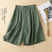 【ACheter】 鬆緊腰顯瘦棉麻短褲五分褲# 112749 L 綠色