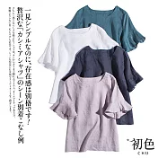 【初色】棉麻風荷葉袖上衣-共4色-61616(M-2XL可選) M 灰紫色