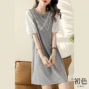 【初色】法式氣質泡泡袖洋裝-灰色-61257(M-2XL可選) M 灰色