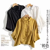 【初色】文藝棉麻風落肩袖襯衫-共3色-61446(M-2XL可選) 2XL 黃色