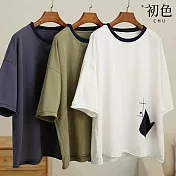 【初色】復古民族風做舊貼布刺繡五分袖上衣-共3色-61567(L-2XL可選) XL 白色