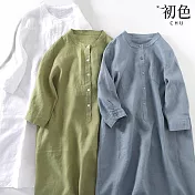 【初色】亞麻風純色休閒襯衫連衣裙-共3色-60671(M-2XL可選) M 白色