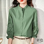 【初色】氣質繡花襯衫上衣-共3色-60811(M-2XL可選) M 墨綠色