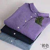 【初色】純色寬版棉麻風襯衫-共3色-60872(M-2XL可選) L 紫色