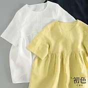 【初色】森系甜美娃娃衫亞麻風上衣-共3色-61032(M-2XL可選) L 白色