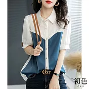 【初色】撞色拼接造型襯衫-白色-61206(M-2XL可選) M 白色