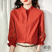 【初色】氣質繡花襯衫上衣-共3色-60811(M-2XL可選) M 磚紅色